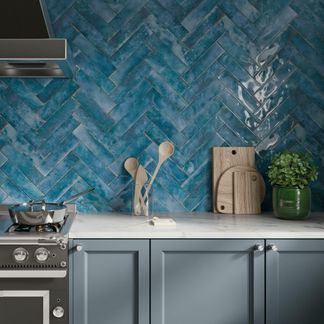 Style Aqua Blue Brick Effect Gloss Ceramic Wall Tile