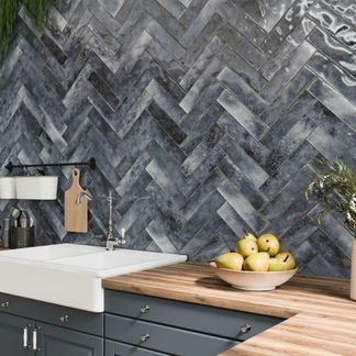Style Denim Blue Brick Effect Gloss Ceramic Wall Tile