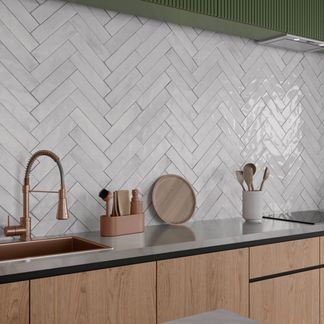 Style Smoke Light Grey Brick Effect Gloss Ceramic Wall Tile