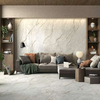 The Room Grey Marble Effect Polished Porcelain Wall and Floor Tile