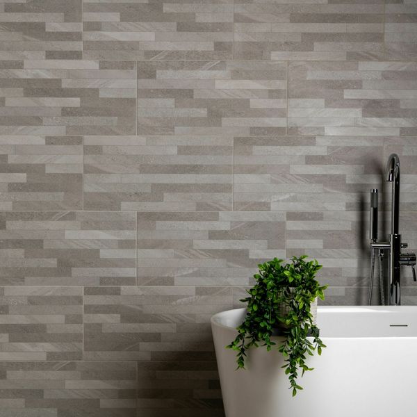 Allegro Mixed Decor Grey Stone Effect Matt Porcelain Wall Tile