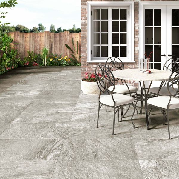 Piazza Grey Stone Effect Matt Porcelain Large Outdoor Slab Tile