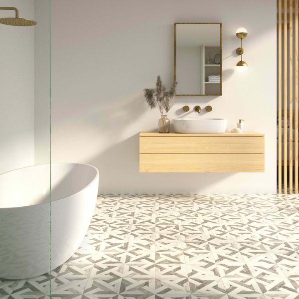 Avalon Grey Patterned Matt Porcelain Wall and Floor Tile