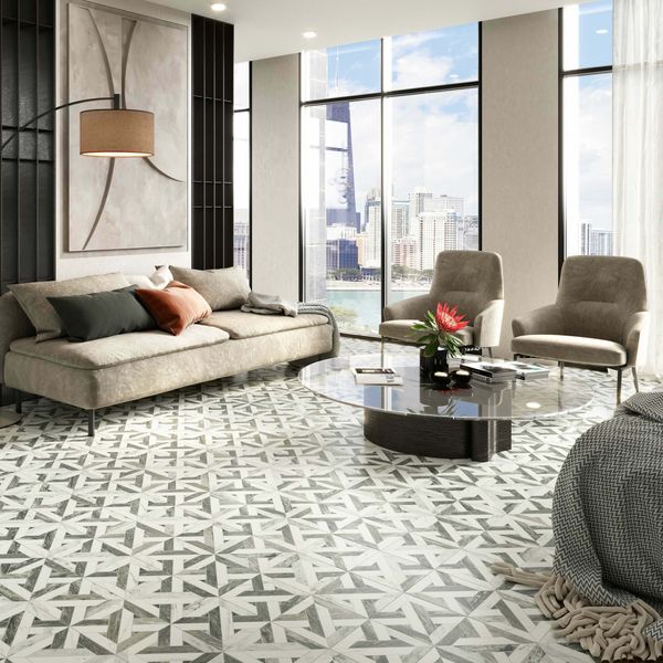 Avalon Grey Patterned Matt Porcelain Wall and Floor Tile