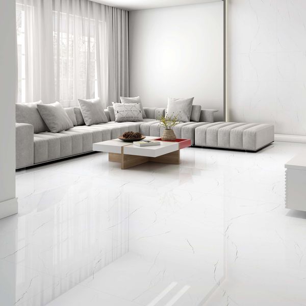 Barbados White Marble Effect Polished Porcelain Wall and Floor Tiles