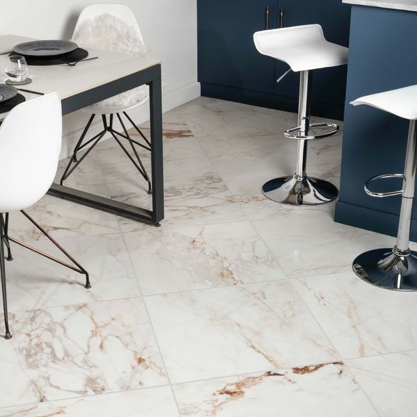Barnaby White Marble Effect Matt Porcelain Floor Tile