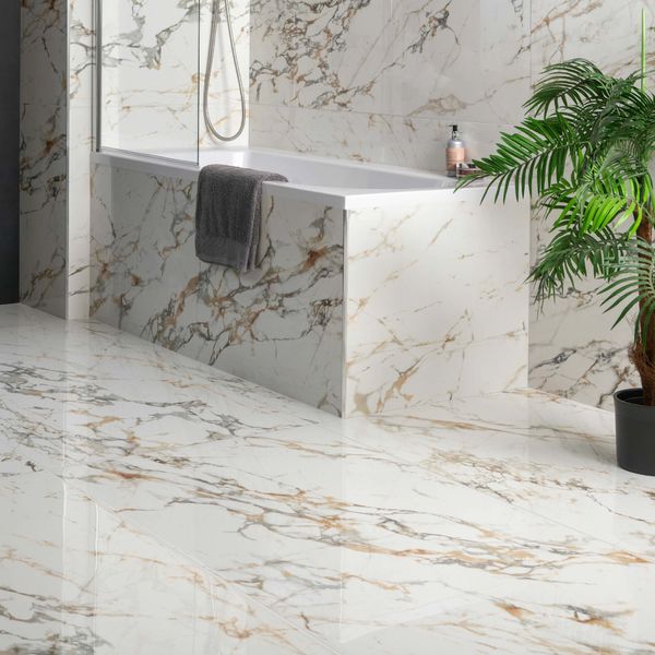 Bellagio Gold Marble Effect Polished Porcelain Large Wall and Floor Tile