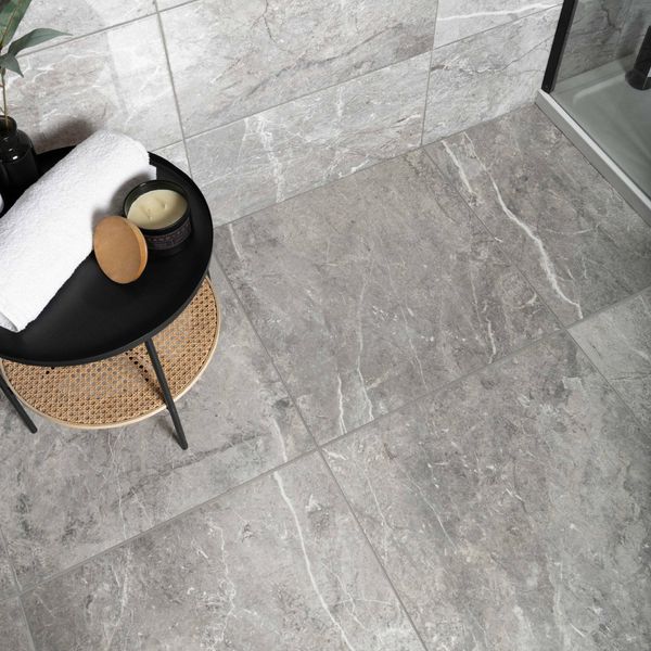Bernini Grey Gloss Marble Effect Floor Tile