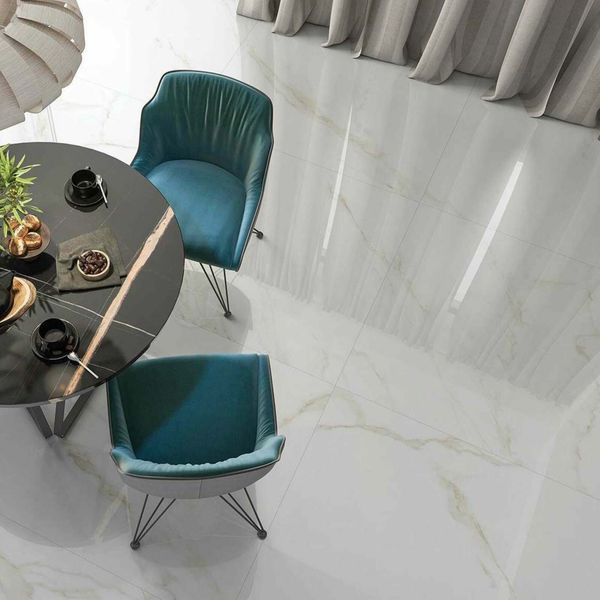 Carrara Gold Gloss Marble Effect Vitrified Ceramic Floor Tile