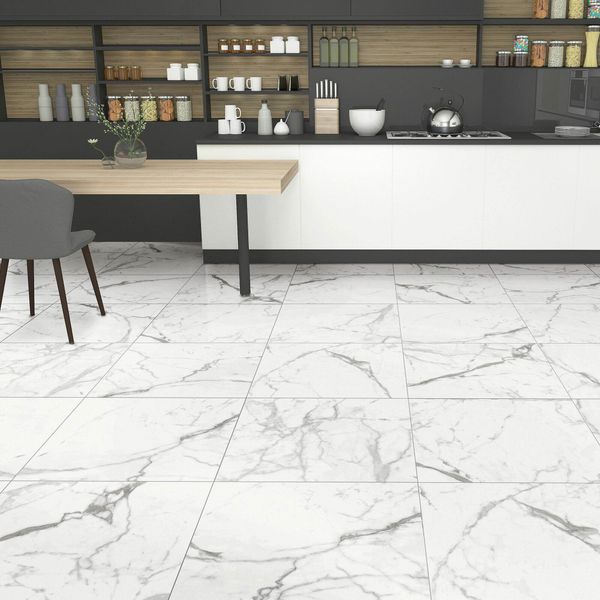 Carrera White Marble Effect Rectified Matt Porcelain Floor Tile
