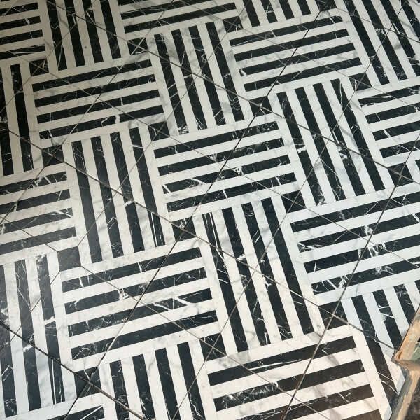 Salene Black Patterned Matt Porcelain Wall and Floor Tile