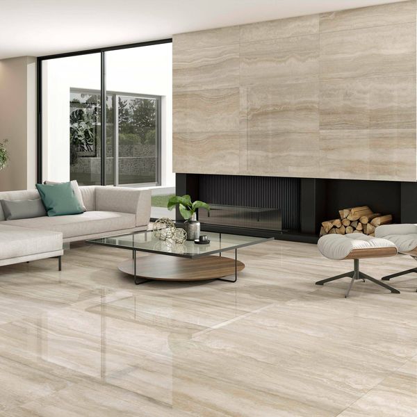 Cupid Cream Polished Travertine Effect Wall and Floor Tile