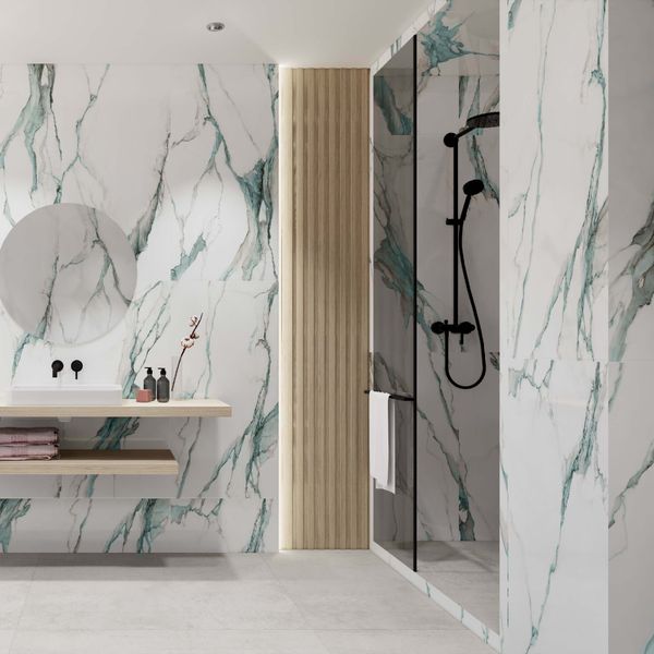 Fantasy Calacatta Green Polished Marble Effect Porcelain Wall and Floor Tile