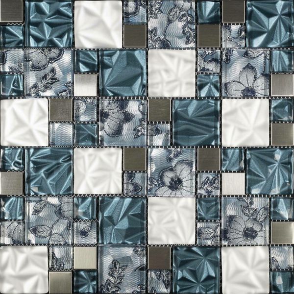 Fabric Blue Floral Glass Mosaic