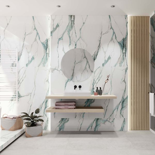 Fantasy Calacatta Green Polished Marble Effect Porcelain Wall and Floor Tile