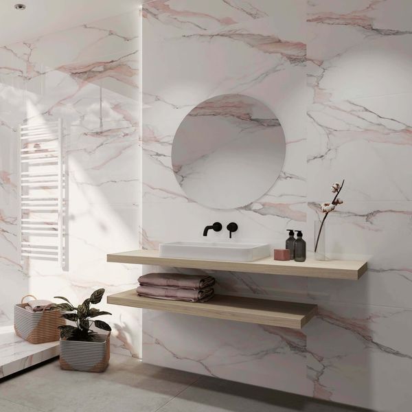 Fantasy Calacatta Pink Polished Marble Effect Porcelain Wall and Floor Tile