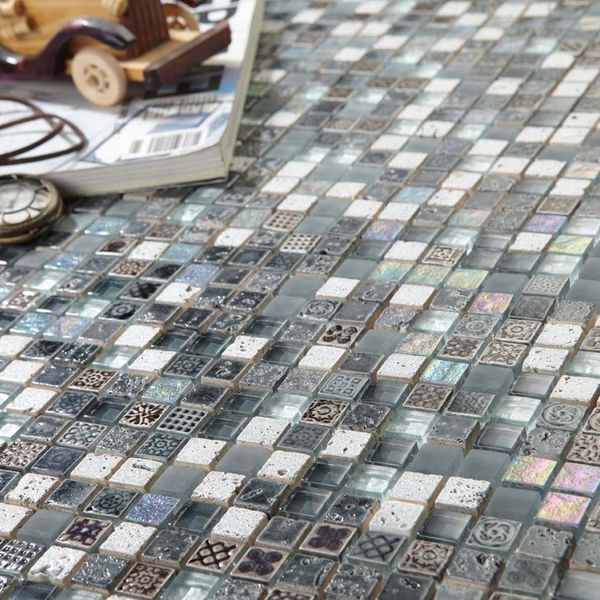 Grey Stone and Glass Mosaic 15x15