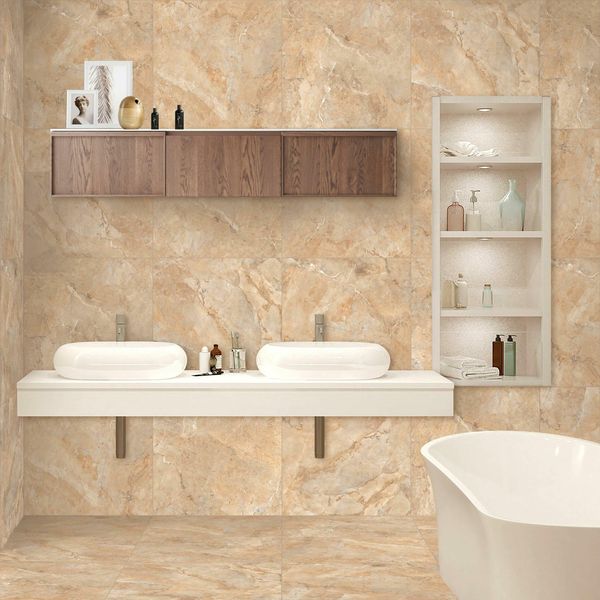 Immense Peach Stone Effect Polished Porcelain Wall and Floor Tile