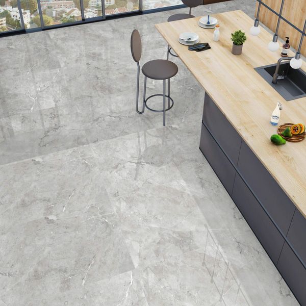 Immense Grey Stone Effect Polished Porcelain Floor Tile