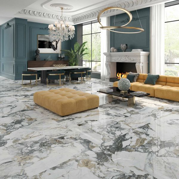 Liberty White Marble Effect Large Polished Porcelain Floor Tile