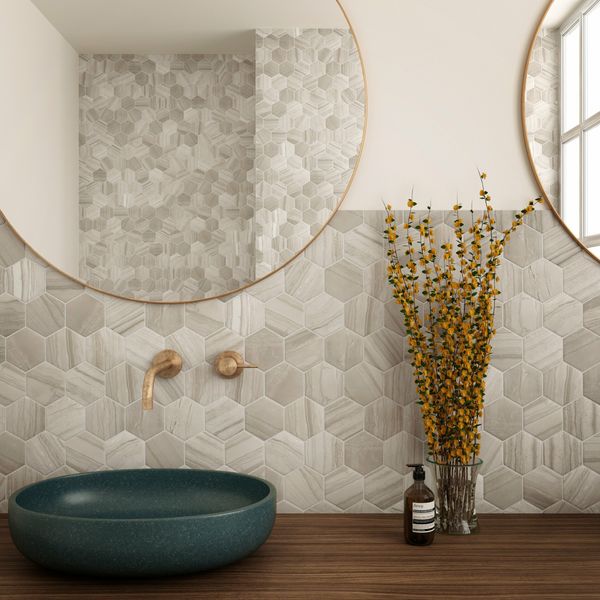 Lithos Beige Hexagon Matt Marble Effect Porcelain Wall and Floor Tile
