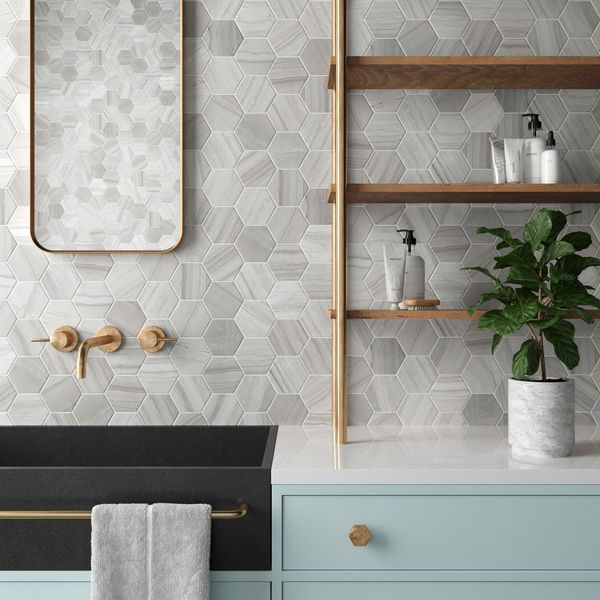 Lithos Grey Hexagon Matt Marble Effect Porcelain Wall and Floor Tile