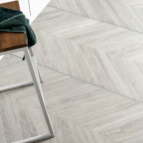 Loire Pearl Grey Matt Chevron Wood Effect Porcelain Floor Tile