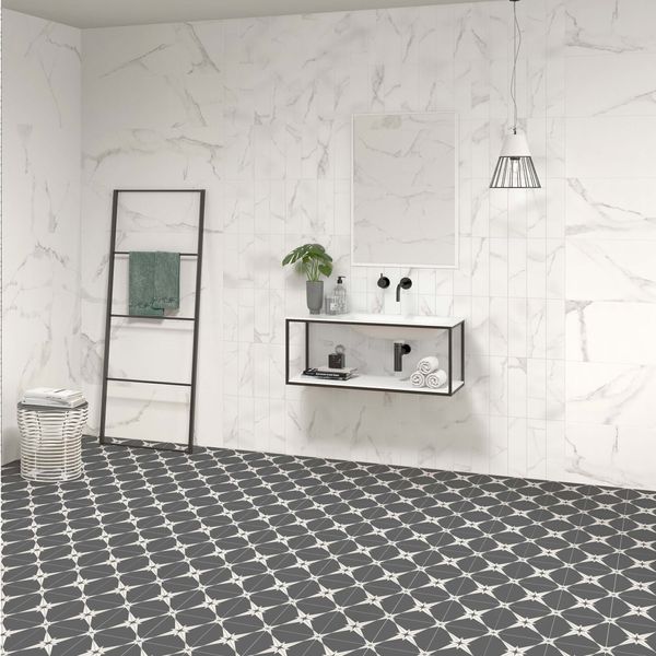 Marmo White Brick Marble Effect Gloss Ceramic Wall Tile