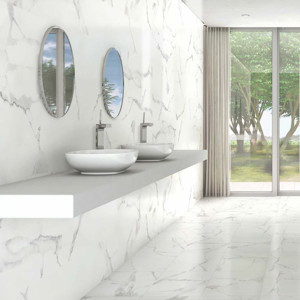 Marmo White Marble Effect Gloss Ceramic Wall Tile