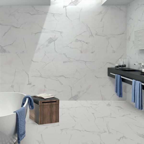 Marmo White Marble Effect Matt Ceramic Floor Tile