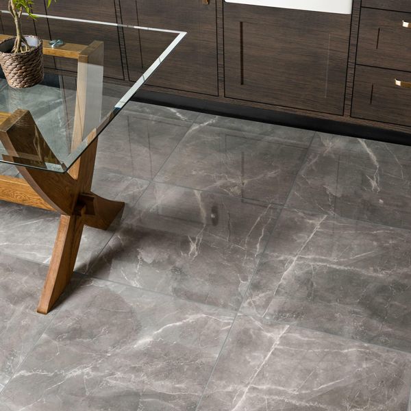 Marmy Grey Gloss Marble Effect Porcelain Floor Tile