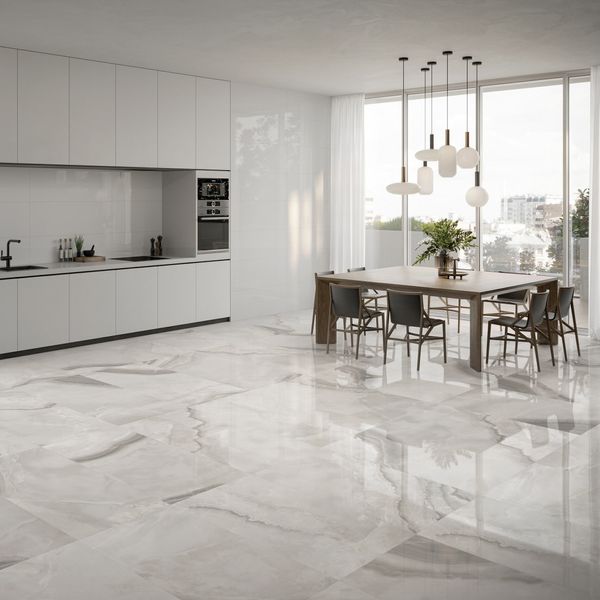Merope Onyx Marble Effect Grey Polished Wall and Floor Tile