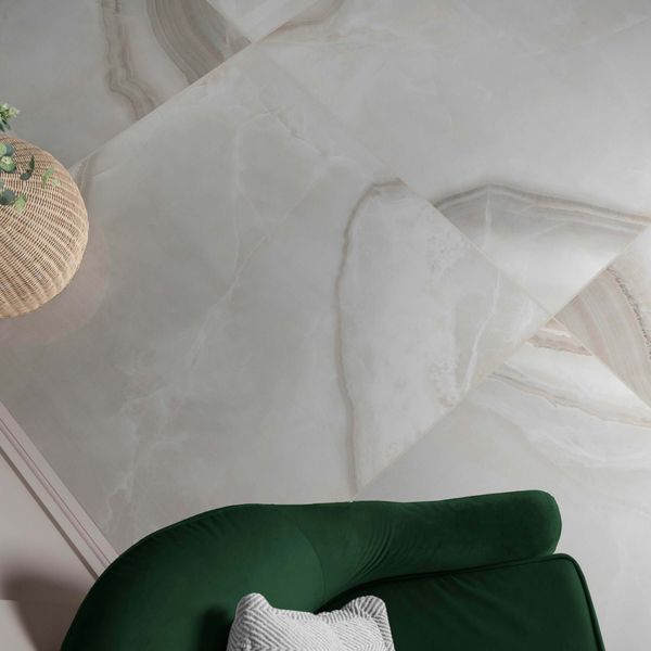 Merope Onyx Marble Effect Beige Polished Floor Tile