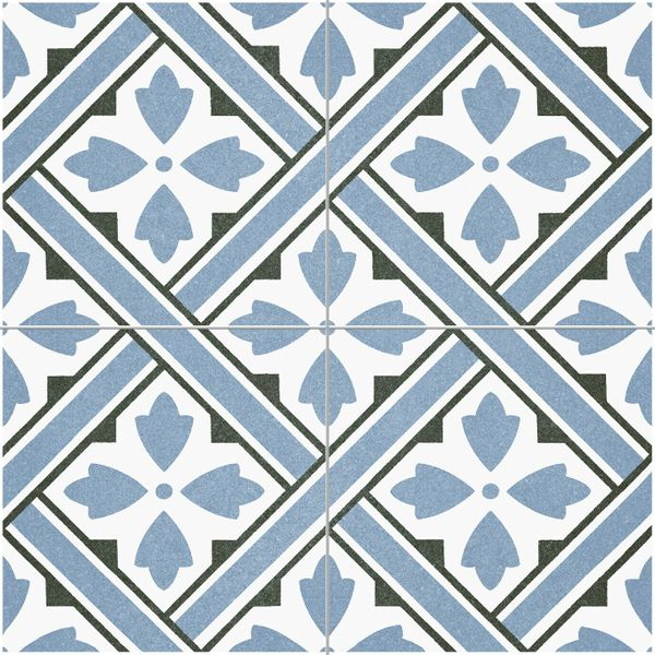 Mr Jones Azure Blue Pattern Matt Porcelain Wall and Floor Tile