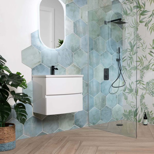 Oasis Aquamarine Hexagon Matt Porcelain Wall and Floor Tile