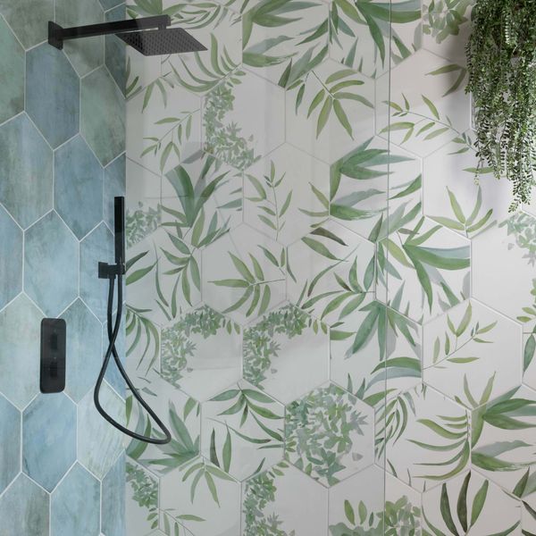Oasis Floral Patterned Hexagon Matt Porcelain Wall and Floor Tile