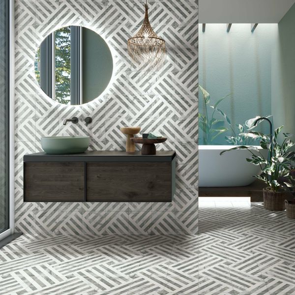 Salene Grey Patterned Matt Porcelain Wall and Floor Tile