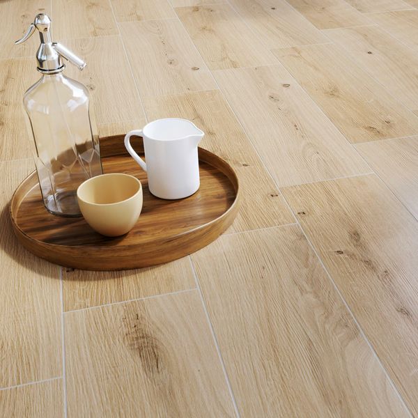 SandWood Beige Oak Wood Effect Matt Porcelain Floor Tile