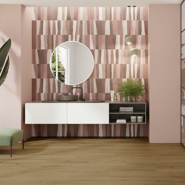 Seven Pink Abstract Decor Matt Ceramic Wall Tile