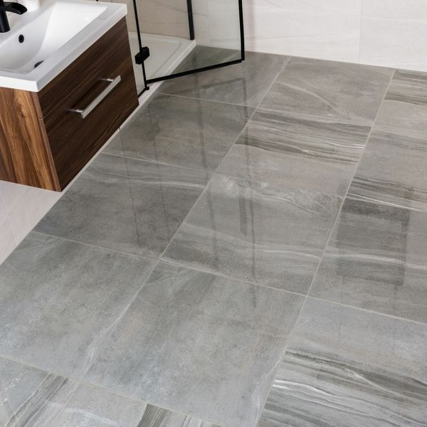 Shades Grey Stone Effect Polished Porcelain Floor Tile