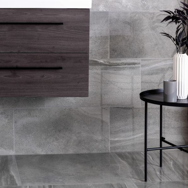 Shades Grey Stone Effect Polished Porcelain Wall and Floor Tile