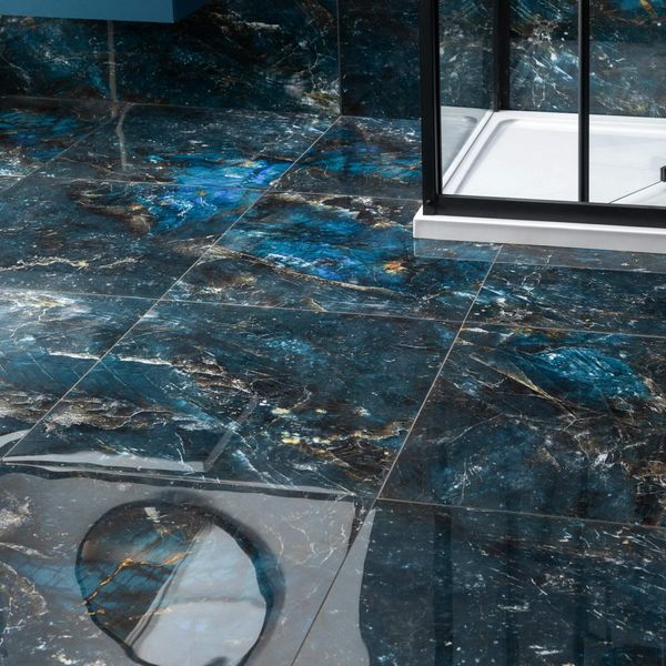 Sky Blue Marble Effect Polished Porcelain Floor Tile
