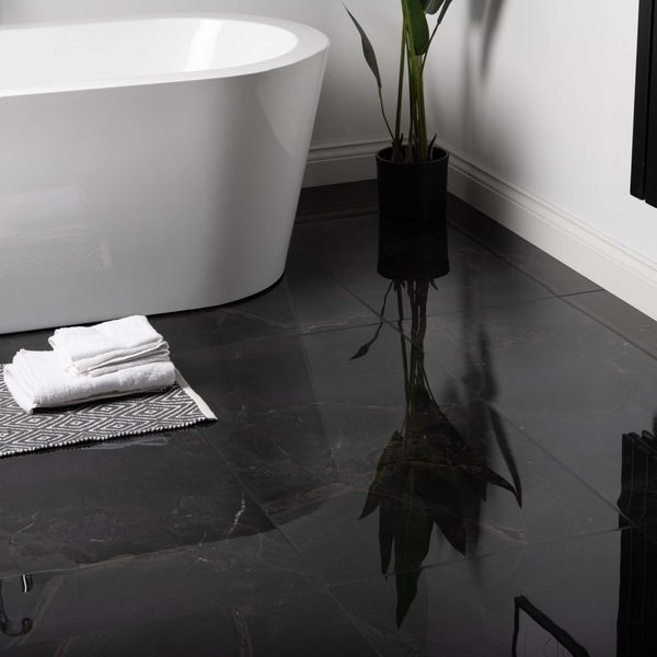 The Room Black Italian Polished Porcelain Wall and Floor Tiles