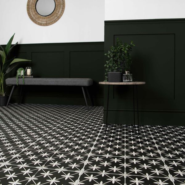 Wicker Black Pattern Matt Porcelain Wall and Floor Tile